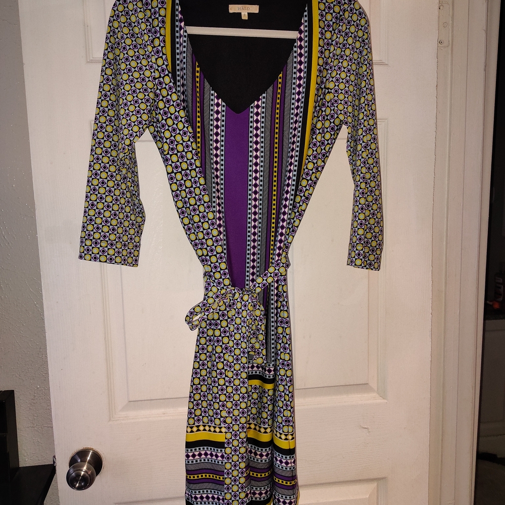 Halo Purple and Yellow Geometric Midi Dress
